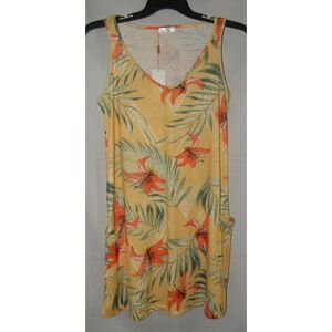 NWT NEW Yellow Tropical Print Sz Medium Stretchy Sleeveless Shift Dress Pockets